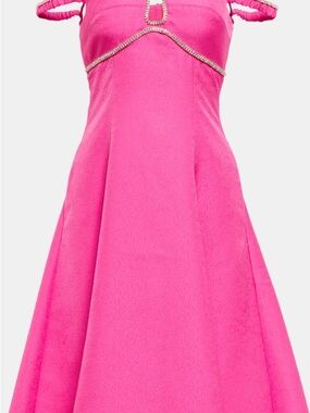 Self-Portrait Hot Pink Midi Dress with Crystal Trim